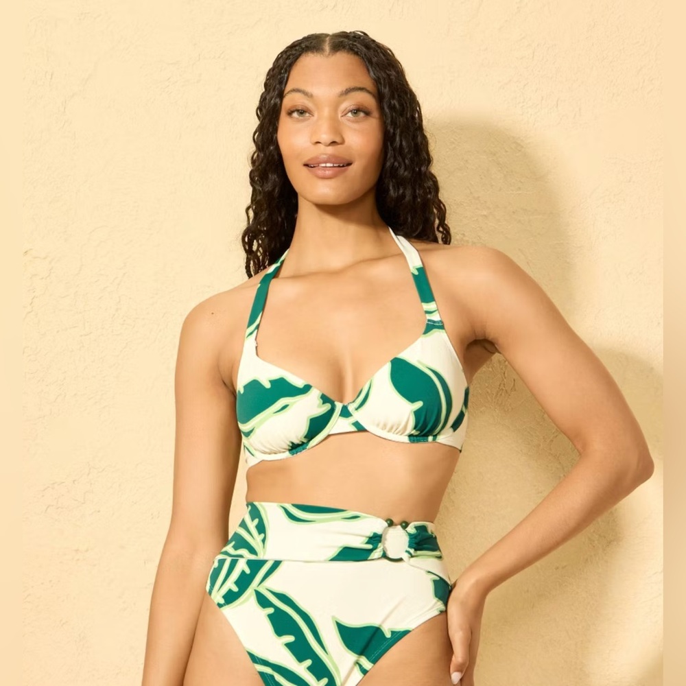 Shade & Shore - Women’s Palm Leaf Print Halter Underwire Bikini Top